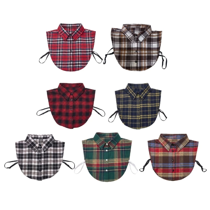 HX6F Women Detachable Collar Plaids Faux Collar for Knit Tops Dresses Sweater Enhancer