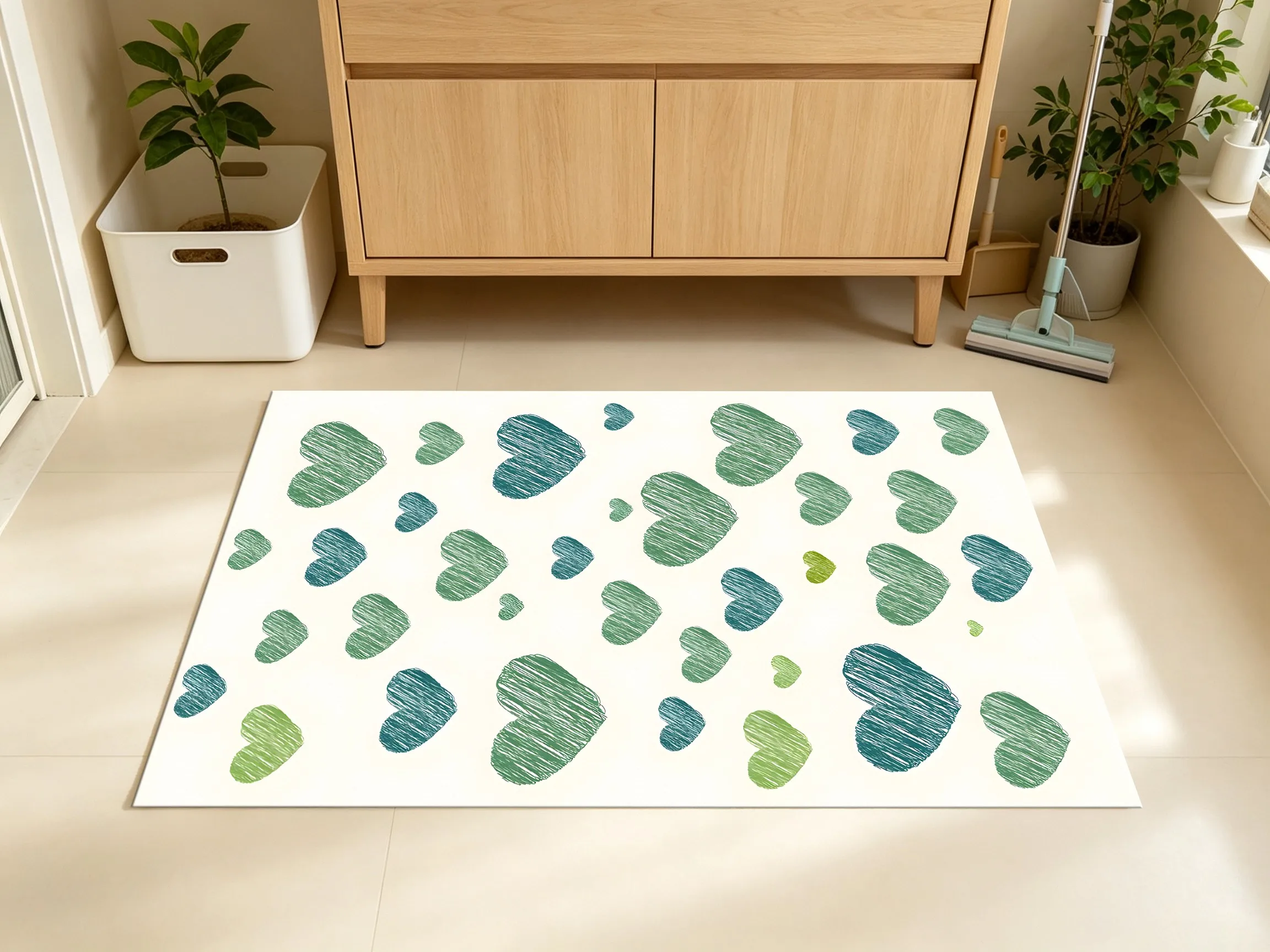 Fresh Green Heart Pattern Rug Soft Velvet Area Carpet Living Room Bedroom Bedside Home Decor