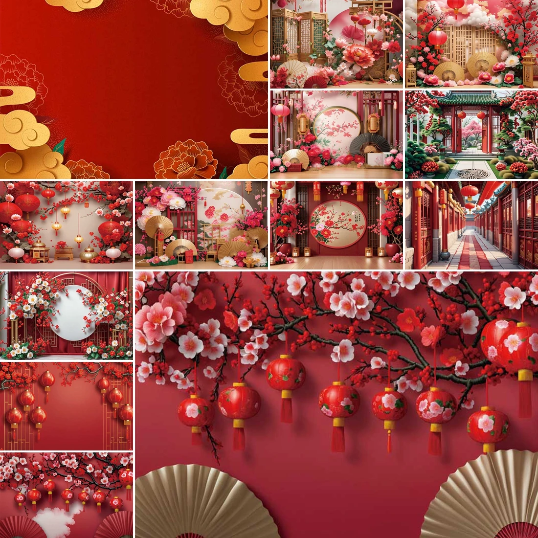 

MOON.QG 2026 Spring Festival Backdrops Lanterns Red Photo Background Birthday Decoration Shooting Props Wall Wedding Kids Poster