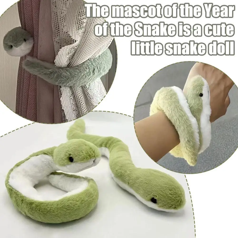 1Pc 2025 Cute Little Green Snake Mascot Doll Plush Toy Sofa Living Room Ornament Plush Snake Bracelet Curtain Tieback Decoration