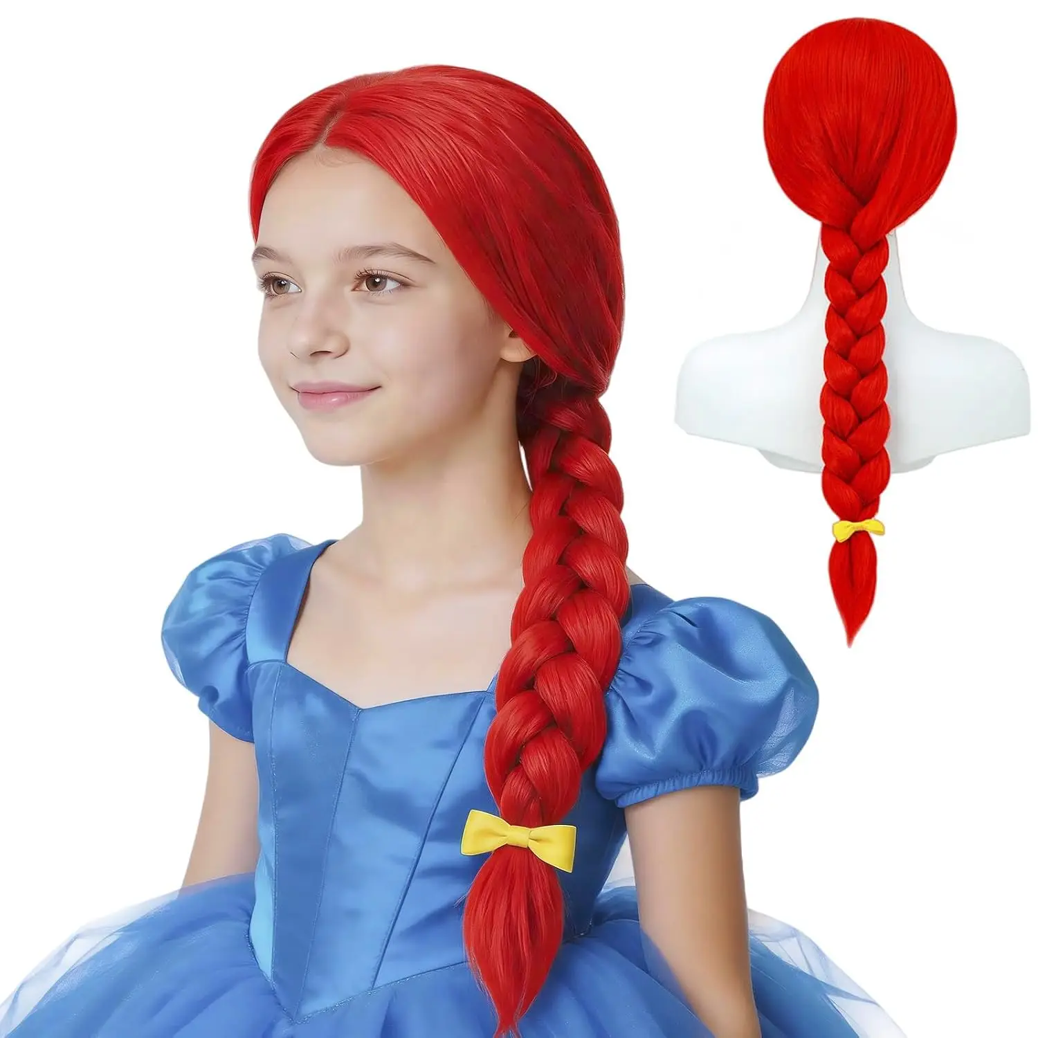 HAIRJOY Synthetic Hair Kid Girls Red Braided Wig Cosplay Costume Long Braiding Wigs Red Ponytail Cosplay Wig Braided Hair