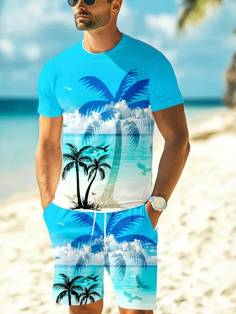  fashion 2025 Summer chic Men's casual sports suit Hip hop street style outdoor activity 3D printed T-shirt shorts set 