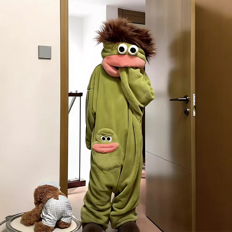 

Long-haired Women's Onesie Pajamas Men's Big Mouth Fish Hairstyle Autumn Winter Weird Abstract Style Loungewear