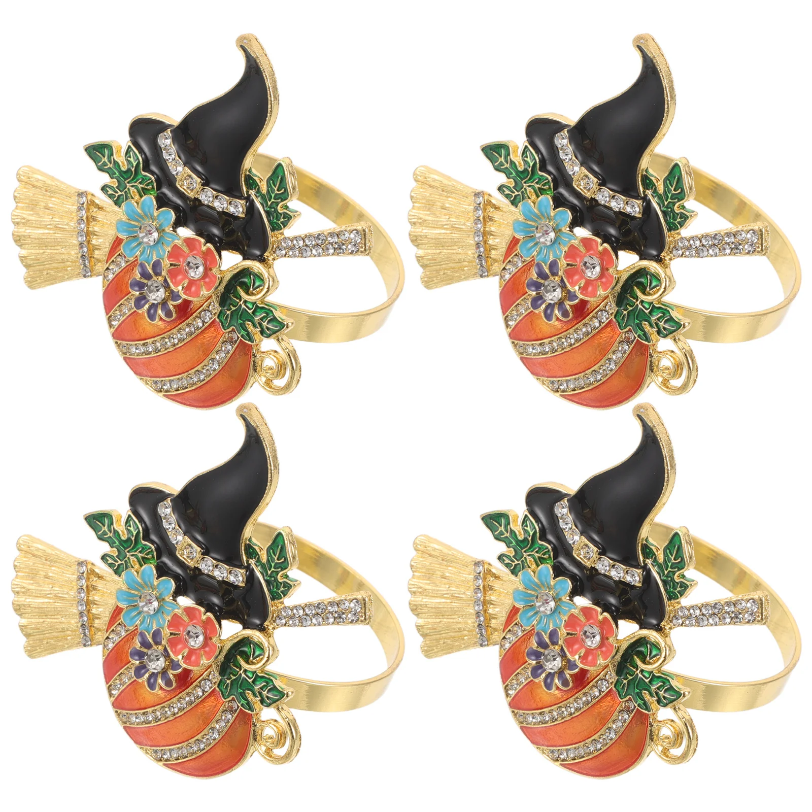 

4Pcs Pumpkin Halloween Napkin Rings Rhinestone Metal Napkin Holder Party Banquet Dinner Table Decor Metal Serviette Ring