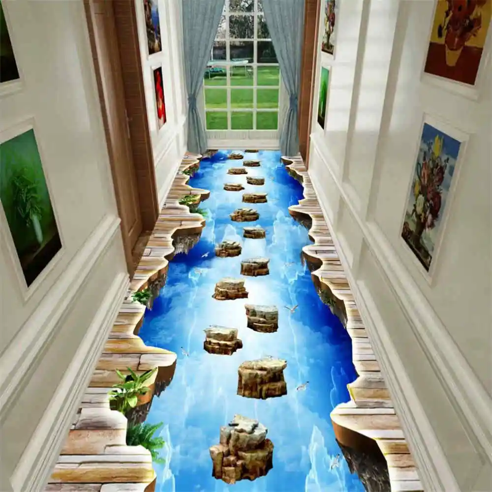 Funny Corridor Hallway 3D Carpets Pontoon Bridge Living Room Area Rug Path Grass Flower Carpet Kitchen Bedroom Rugs Entrance Mat