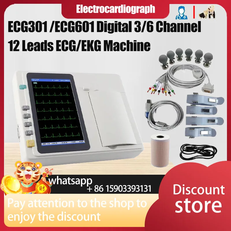 7 inch touch screen ECG301 /ECG601 Digital 3/6 Channel 12 Leads ECG/EKG Machine Electrocardiograph Optinal Workstation software