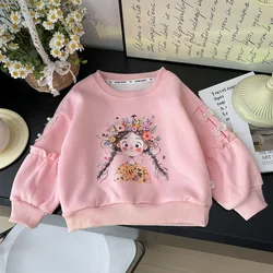 Girls Sweatshirts Autumn Winter Pullover for Kids Long Sleeve Bow Children T-shirts Candy Color Toddler Outerwear Baby Outfits