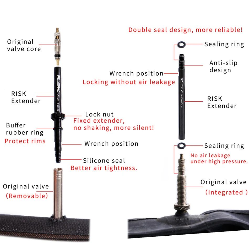 Bike Presta Valve Extender,45mm/80mm Bicycle Inner Tube Extension Rod,Bike Rim Valve Extender Pole with 3 in 1 Wrench Tool