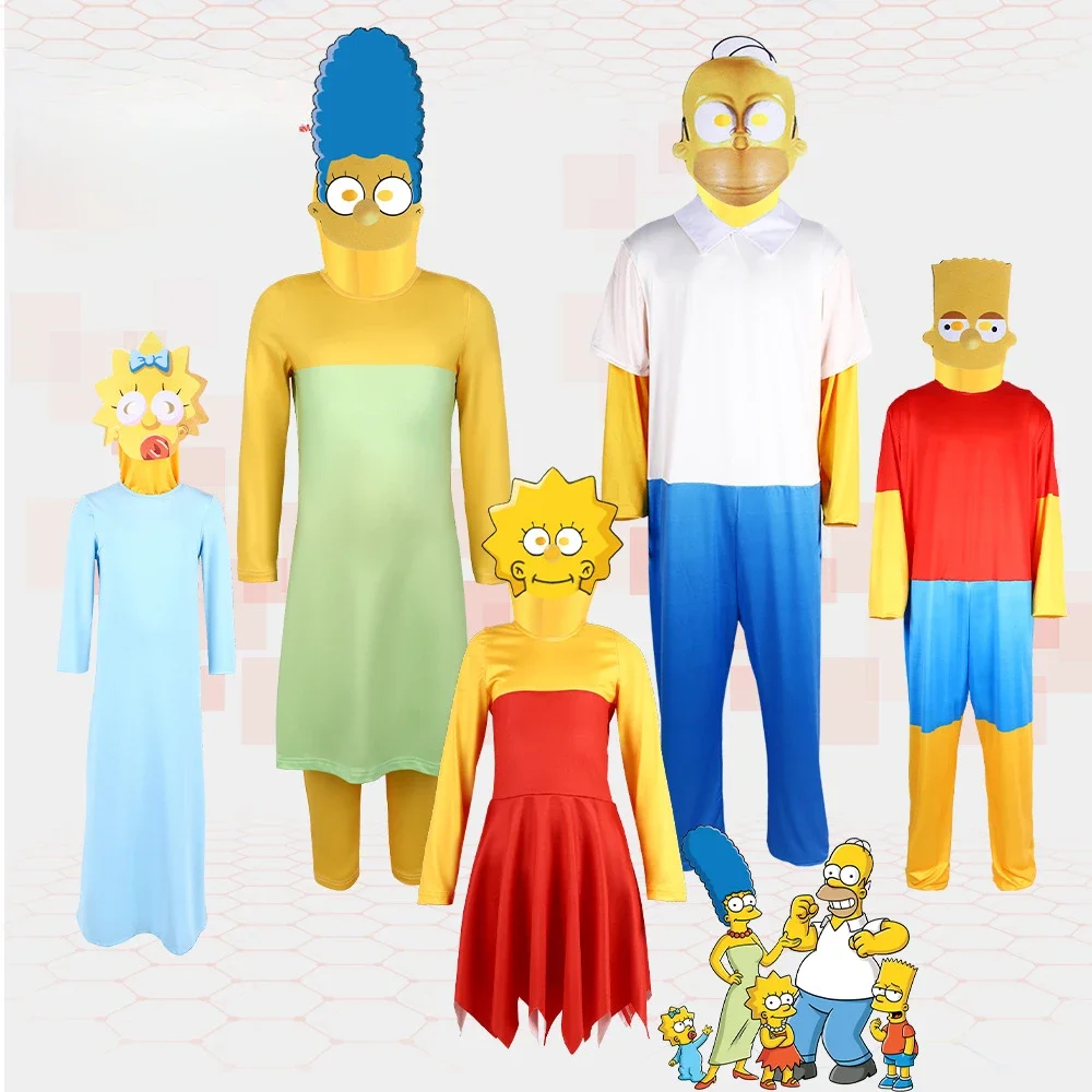 The Simpsons Costume Anime Bart Lisa Marge Homer Simpsons Cosplay Birthday Party Dress Cartoon Halloween Costume Adult Kids