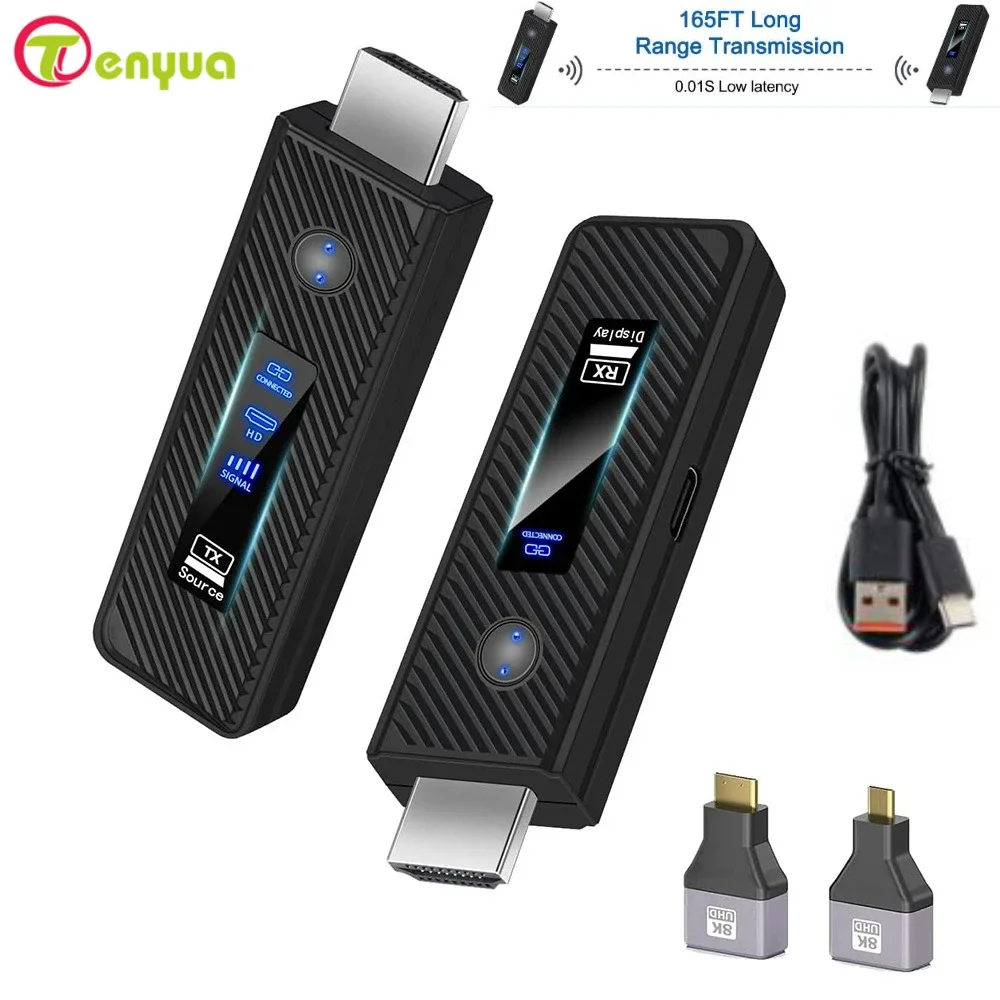 165FT/50M Wireless HD-compatible Transmitter and Receiver LED Display 1080P HD Extender Kit for PC Monitor Projector TV Box