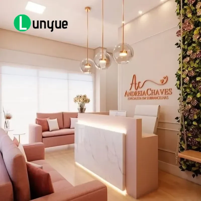 Modern Custom Hotel Reception Desk Durable Wood Metal Height Adjustable Checkout Counter for Beauty Salons Gyms Hotels