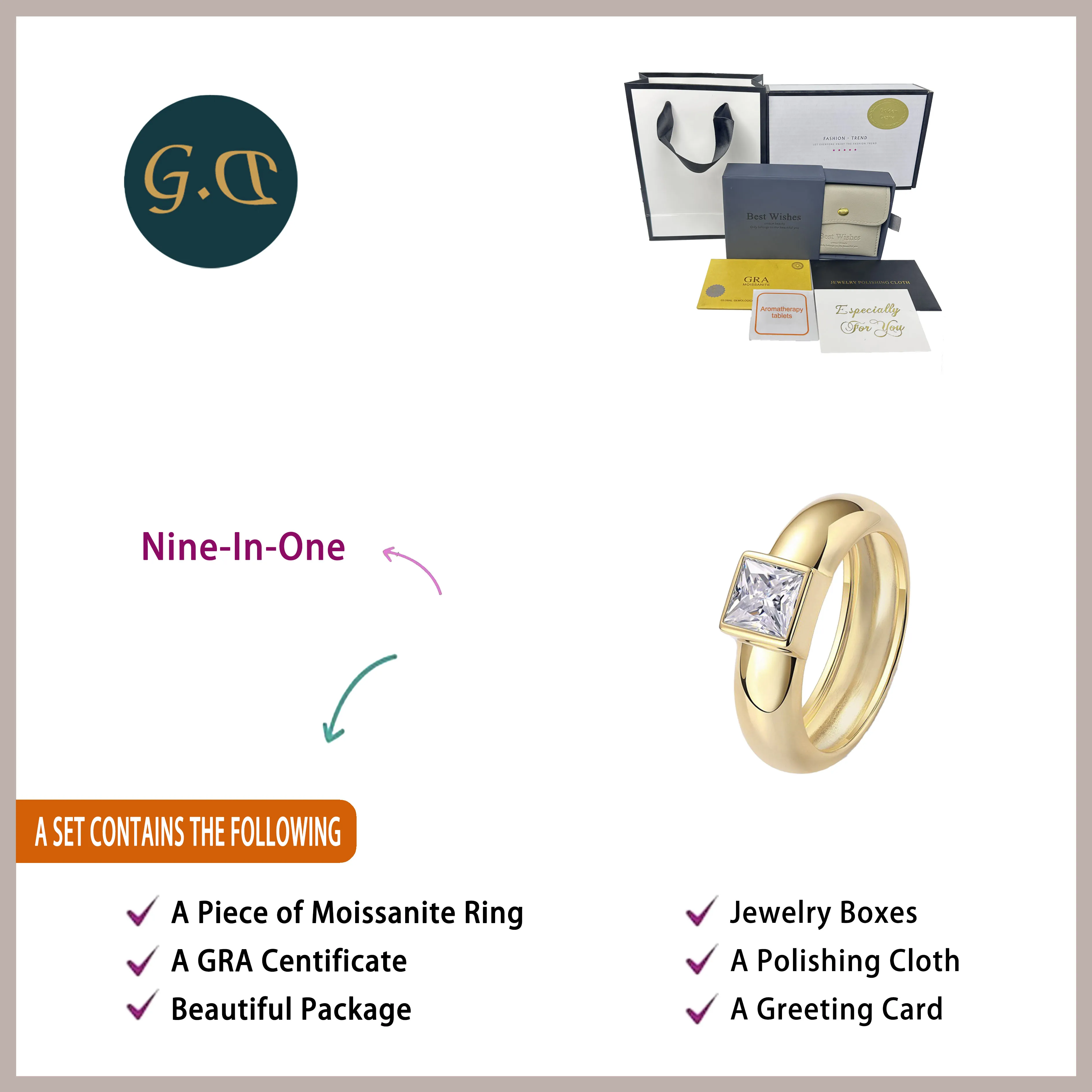 0.9CTW Square Cut 925 Silver 18K Gold Plated Moissanite Ring Elegant Luxury Birthday Gift for Her