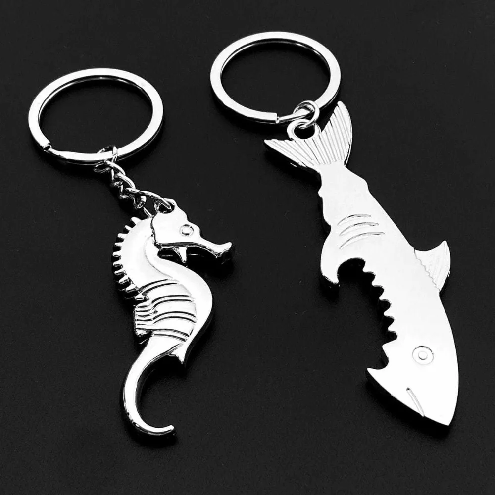 

Creative Cute Shark Seahorse Bottle Opener Keychain Stainless Steel Metal Keyring Portable Key Ring Exquisite Fashionable Gift