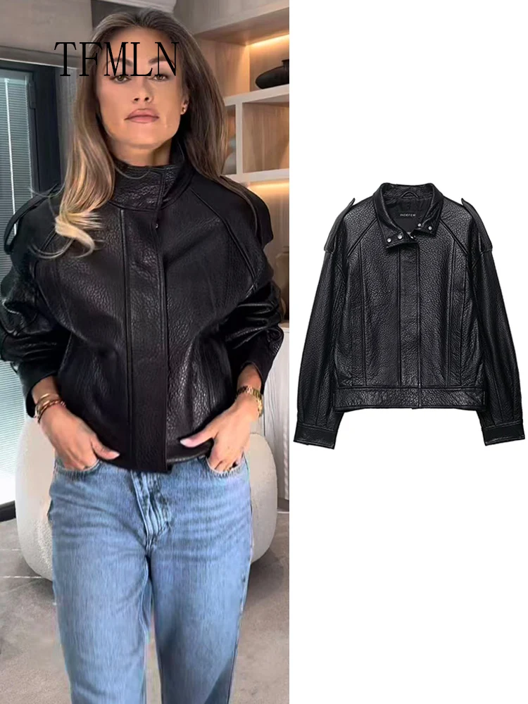 Chaqueta de piel sintética para mujer, abrigo Retro holgado de manga larga con bolsillos y cremallera, abrigos elegantes para mujer, prendas de vestir exteriores para Otoño e Invierno 2025