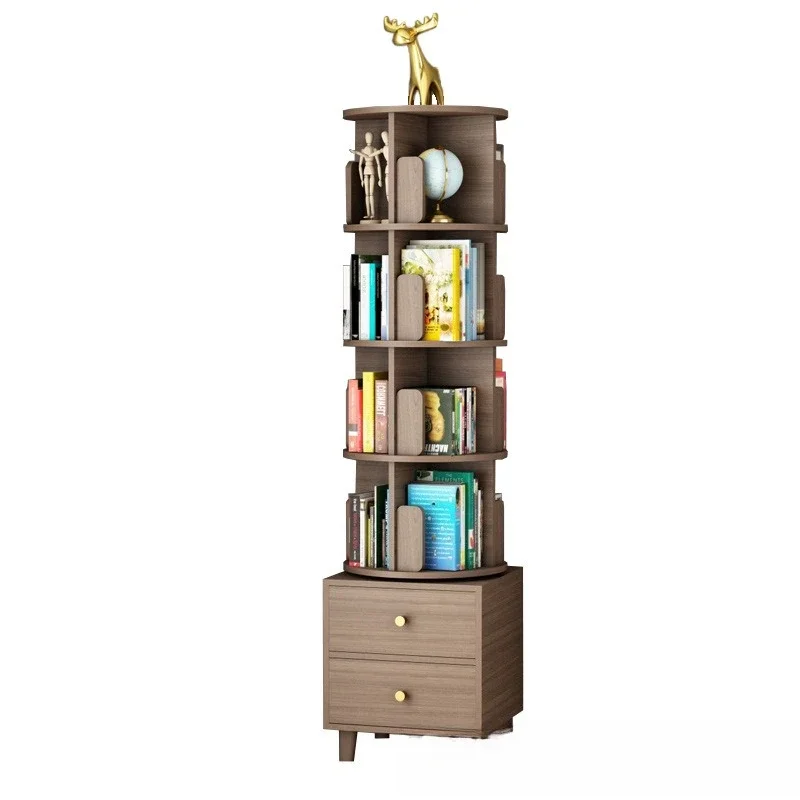 Solid wood floor-to-ceiling simple picture book rack, living room bedside shelf, 360-degree small bookcase drawer