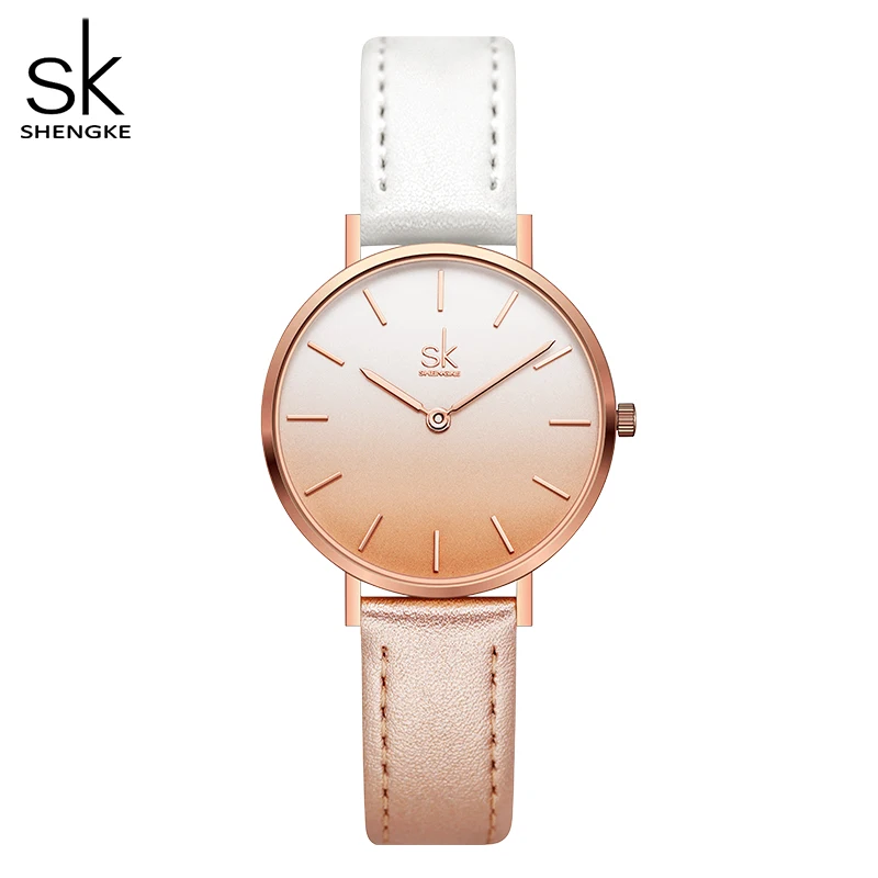 SHENGKE Simple Design Japan Quartz Movement Clock Waterproof Ladies Elegant Wristwatch Leather Band Classic Watches for Women