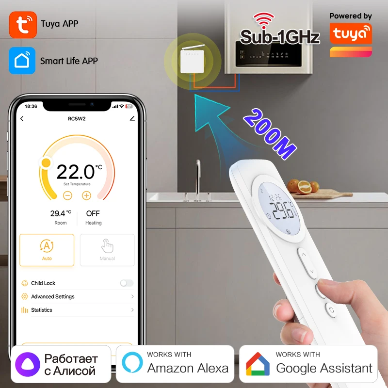 Wireless RF Thermostat Tuya WiFi Gas Boiler Water Floor Heating Actuator Programmable Temperature Controller Alexa Google Home