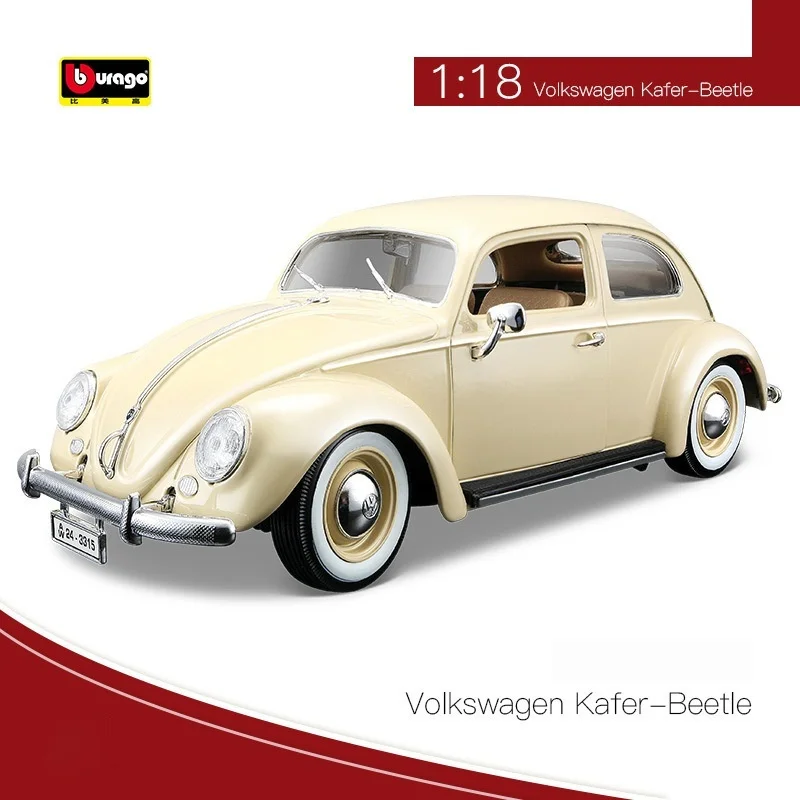 Bruago 1:18 1955 Collector\'S Edition Beetle White Car Model Metal Alloy Static Simulation Car Model Decoration Boys Car Toy Gift