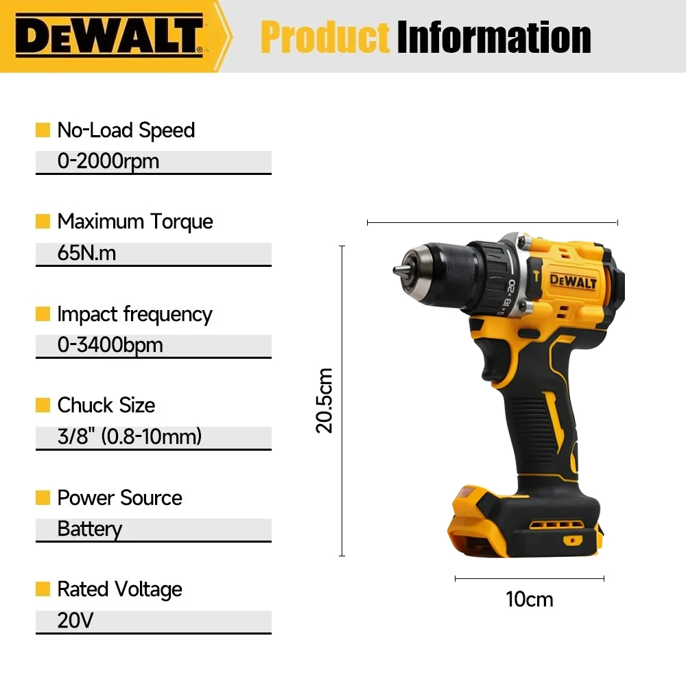 

Аккумуляторный ударный гайковерт DEWALT DCD805, высокий крутящий момент 406 Нм (при обратном ходе), 1/2 дюйма, 2500 об/мин, универсальный, 20В, электроинструмент