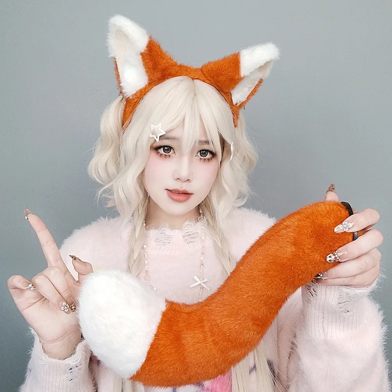 할로윈 코스프레 동물 머리띠 여우 파티 공연 소품 닉 여우 귀 머리띠 여우 꼬리 세트