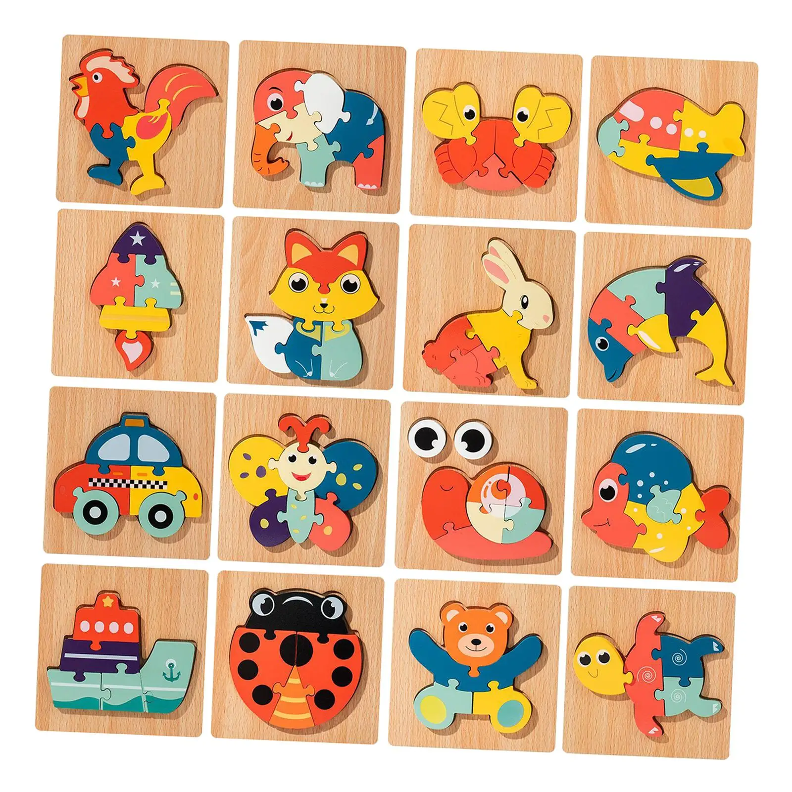 

16Pcs Wooden Puzzle Learning Toys Interactive Wooden Jigsaw Puzzle, Brain Teasers, Shape Matching Board for Nursery Shapes
