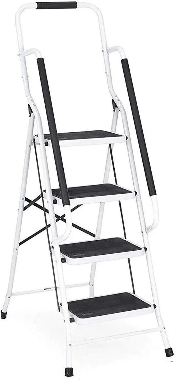 Sicherheits-Stehleiter 4 Stufen Tritthocker mit Handlauf Klappbar Trittleiter Hochwertige Stahl-Antirutsch-Leiter für die Küche