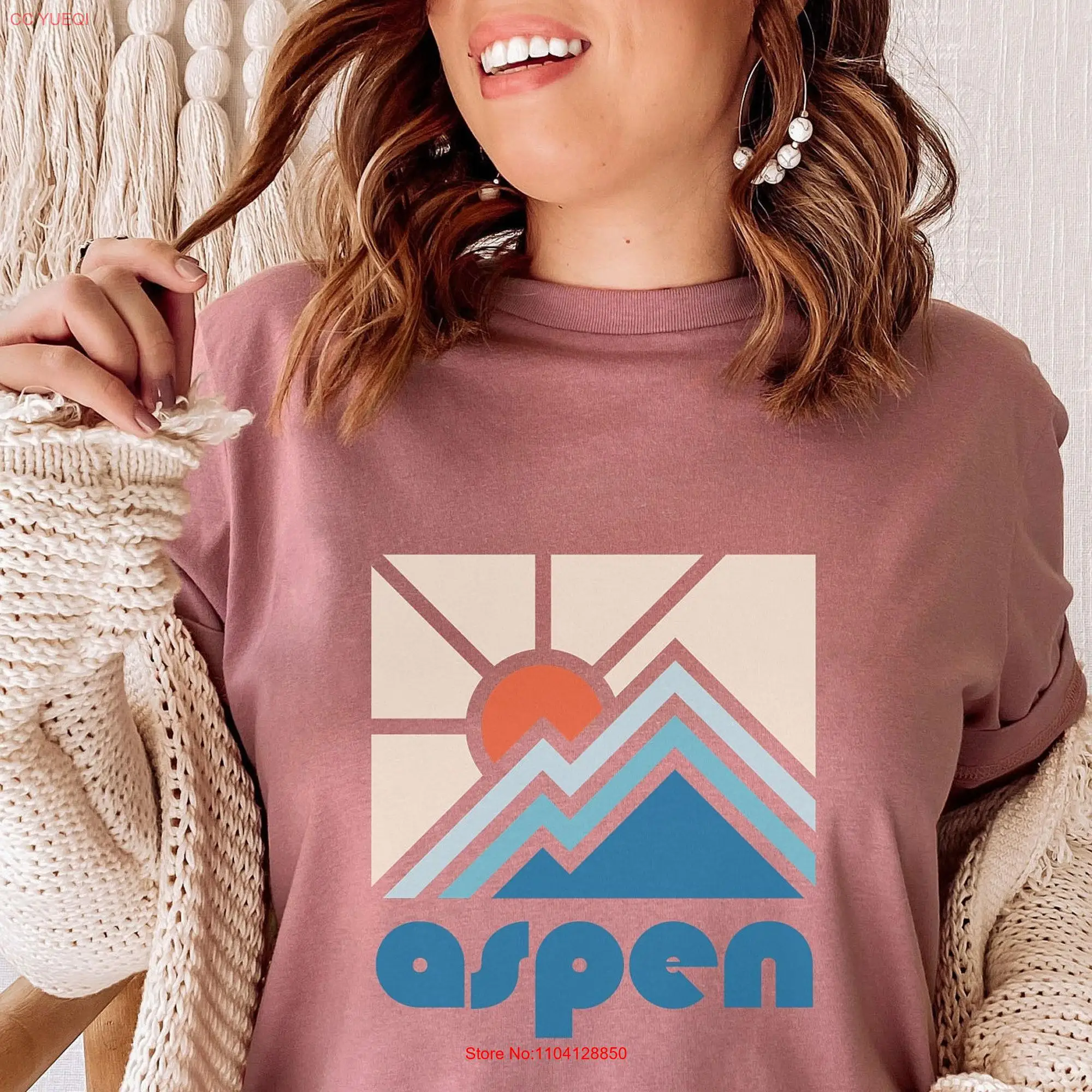 Aspen T Shirt Colorado Retro Colorful tee Mountain long or short sleeves