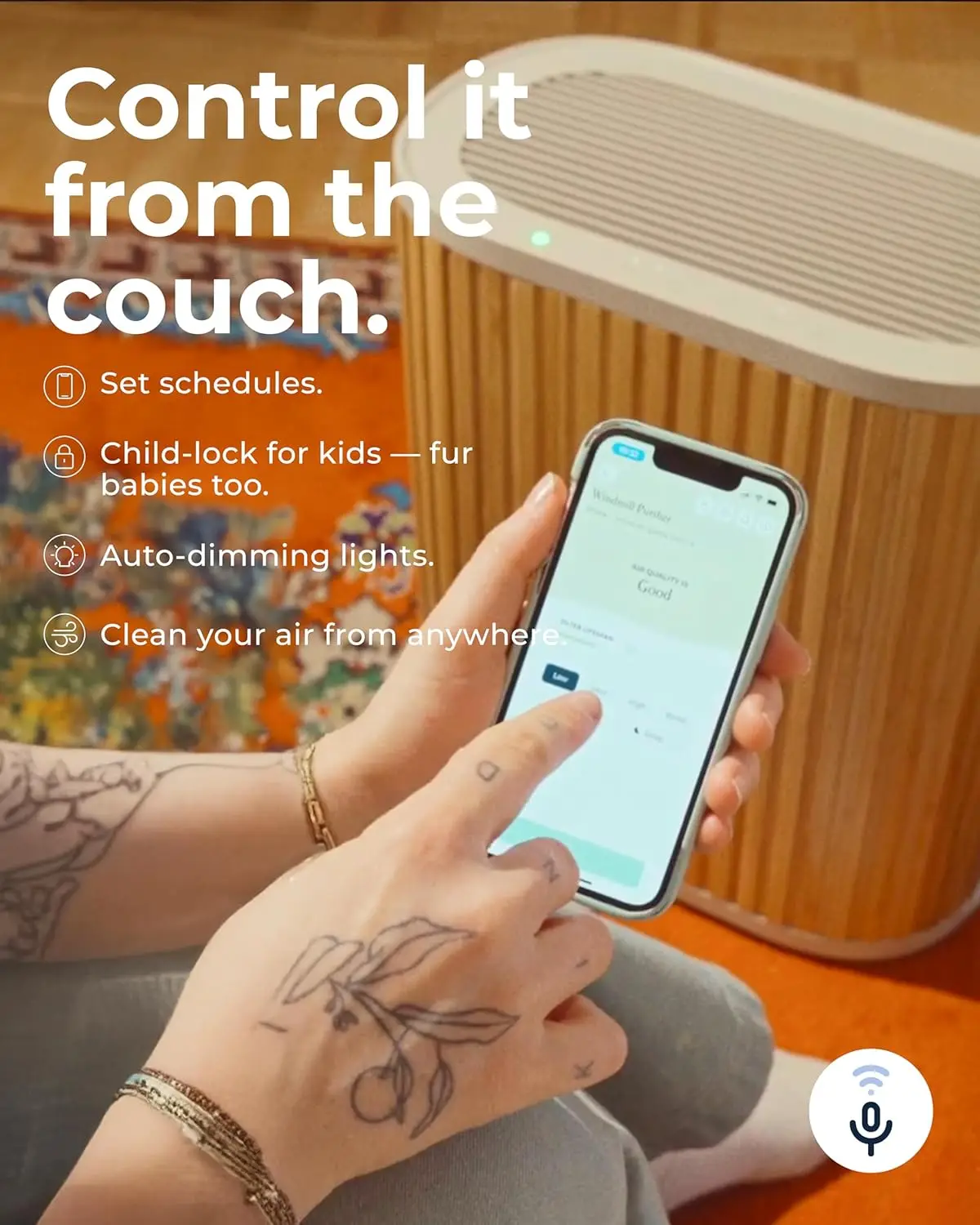 Purificateur d'air moulin à vent pour la maison - Filtration 3 en 1 pour la fumée et plus - Véritable filtre HEPA, charbon actif et pré-filtre - Couvercles