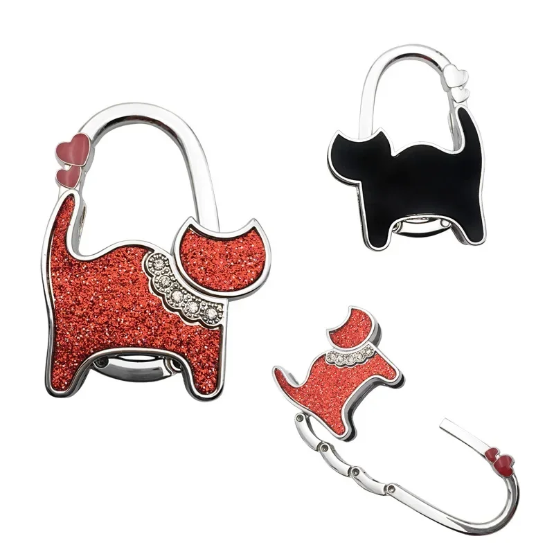 Foldable Table Hooks Two Hearts Cat Shape Handbag Decorating Hook Bag Purse Metal Hanger Folding Table Edge Hooks for Office