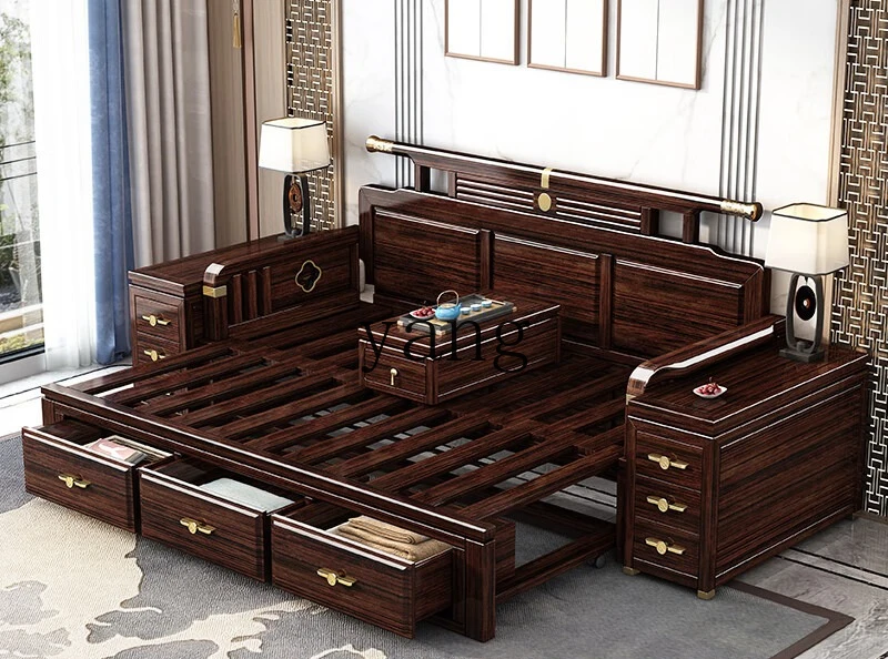 LMM new Chinese solid wood Arhat bed sofa bed purple gold sandalwood small tea room tea table