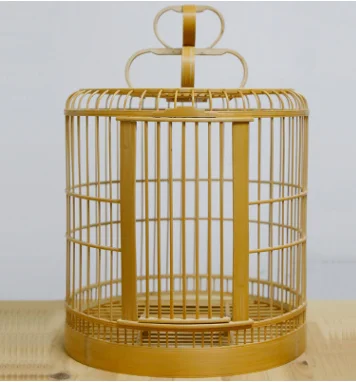Solid pattern bamboo birdcage classic style wooden canary cage with button closure