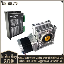 RV030 Worm Gearbox Nema23 Motor DM556 Driver Kit Gear Reducer Ratio 5:1-80:1 Stepper Motor 1.2/2.2Nm/3Nm 2-phase Hybrid Motor