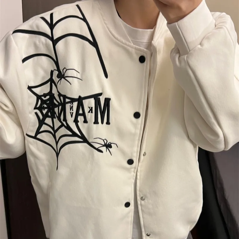 Jaquetas femininas outono inverno mais veludo espessamento bordado streetwear baggy aconchegante all-match americano retro unisex casal chique