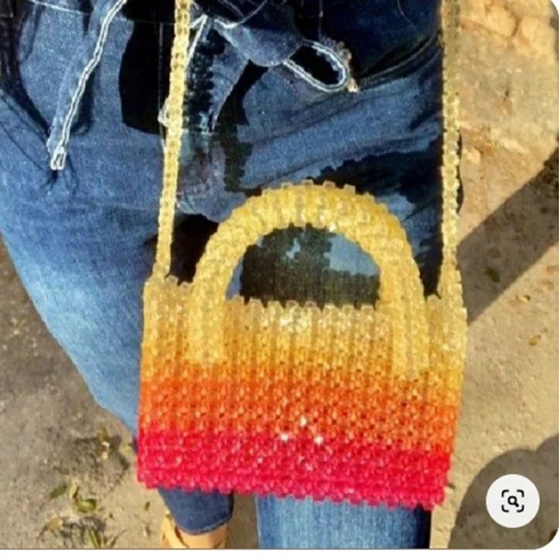 New Ins Summer Fashion Handheld Woven Chain Women's Crossbody Bags Yellow Orange Gradient Beaded Bag with Custom Niche Design