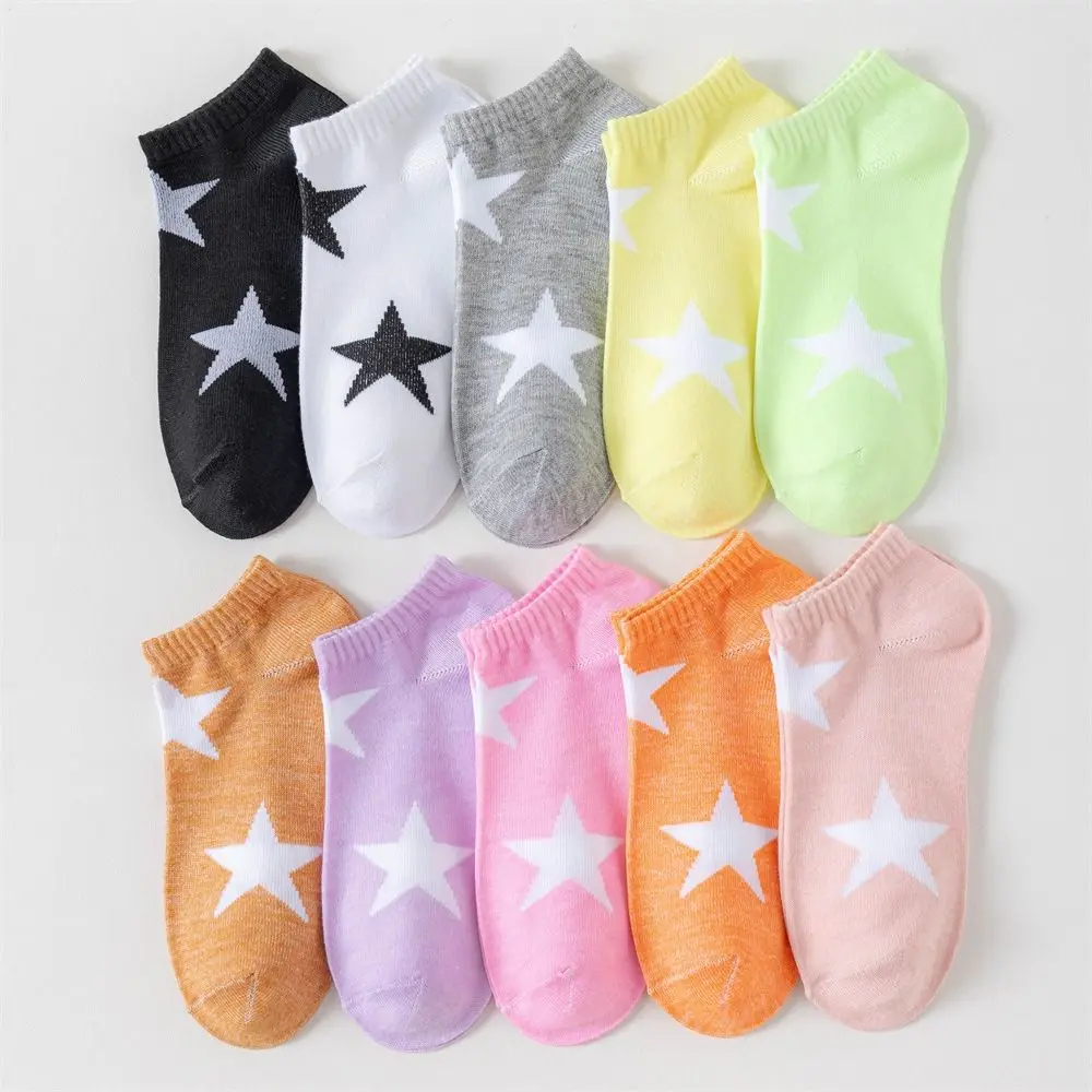 

10Pairs Fashion Summer Y2K Star Short Socks Breathable Elastic Boat Socks Hosiery Cotton Invisible Socks Girl