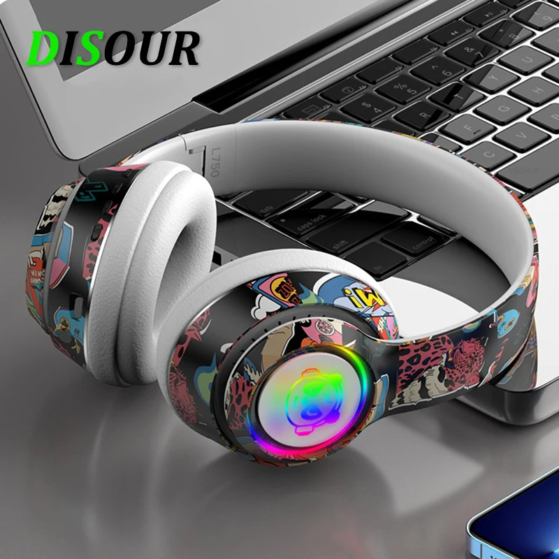 Hip-Hop Graffiti Headphone Ture Wireless Bluetooth 5.1 Super Bass HiFi Stereo IPX7 Waterproof Noise Reduction For Game Street