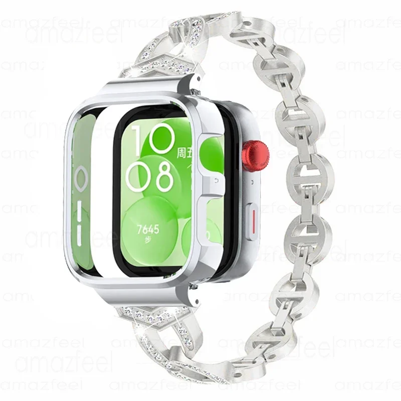 สําหรับ Huawei Watch Fit 3 สร้อยข้อมือเพชรสําหรับ Huawei Watch Fit 3 สายคล้องโลหะสําหรับ Huawei Fit 3 Watchband กรอบ