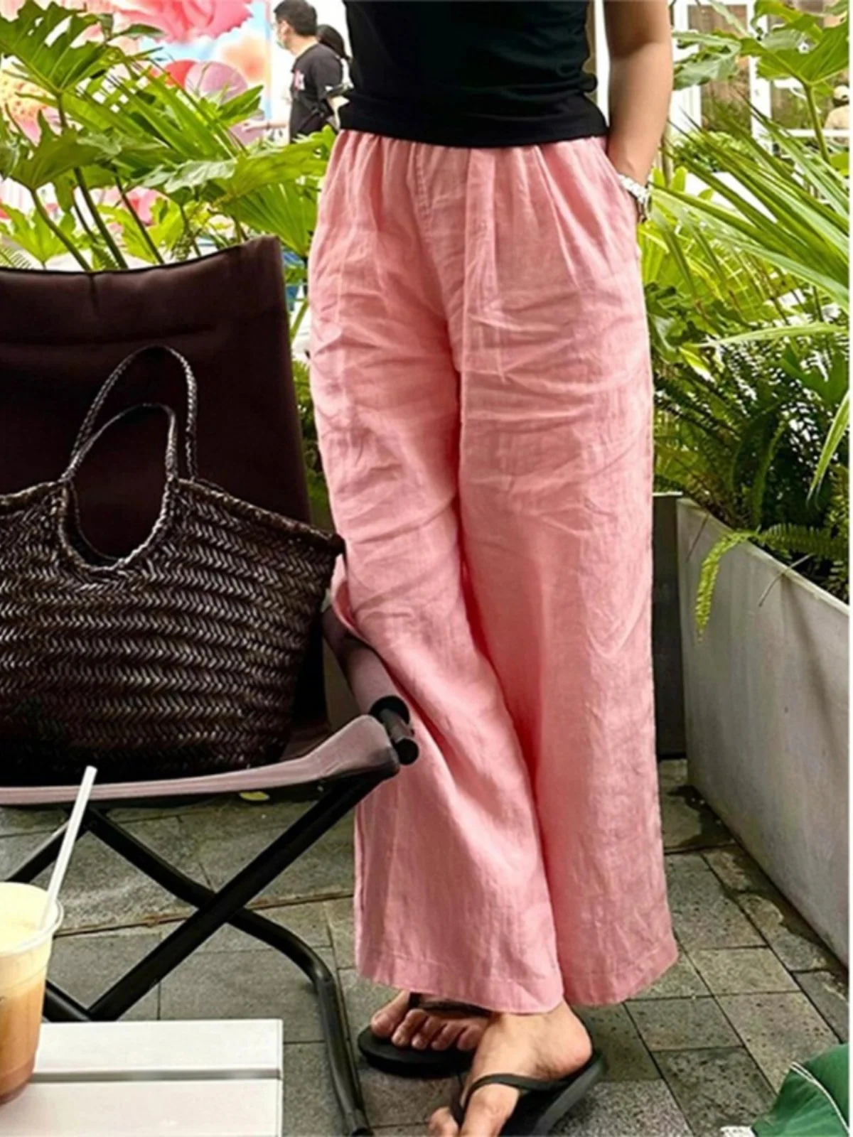 

High-End Japanese Sle Linen Pants Women Summer Thin Straight Loose Slimming Casual Nine-Piece Pants Versatile Loose Fit Sum...