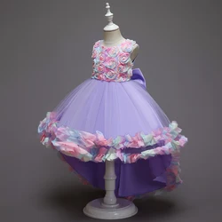 Pueple Sleeveless Flower Girl Party Dresse Girl ball Dress  for 3 to 10 Year KID Birthday Princess Tail Dress