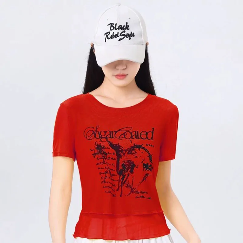 

Fashion O-Neck Printed Spliced Fake Two Pieces T-Shirts Female Clothing Summer New Loose Casual Tops Korean Tee Shirt