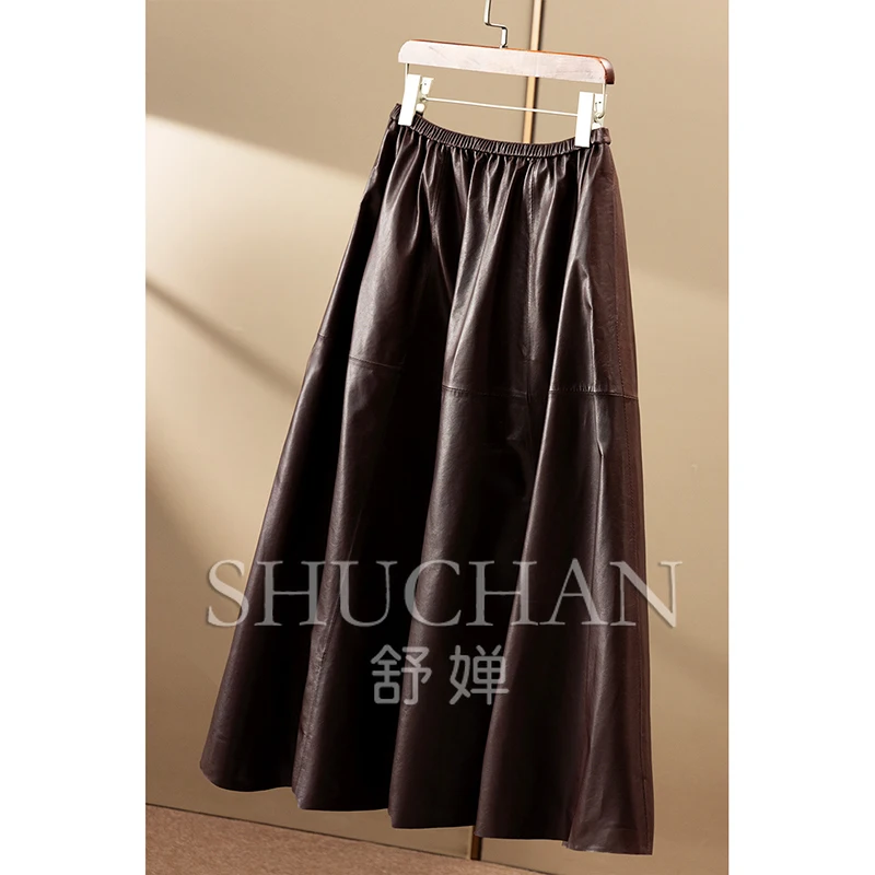 Urban Temperament Oil Wax Soft Schaffell A-förmiger Regenschirmrock Damen 01F9 Koreanische Modekleidung