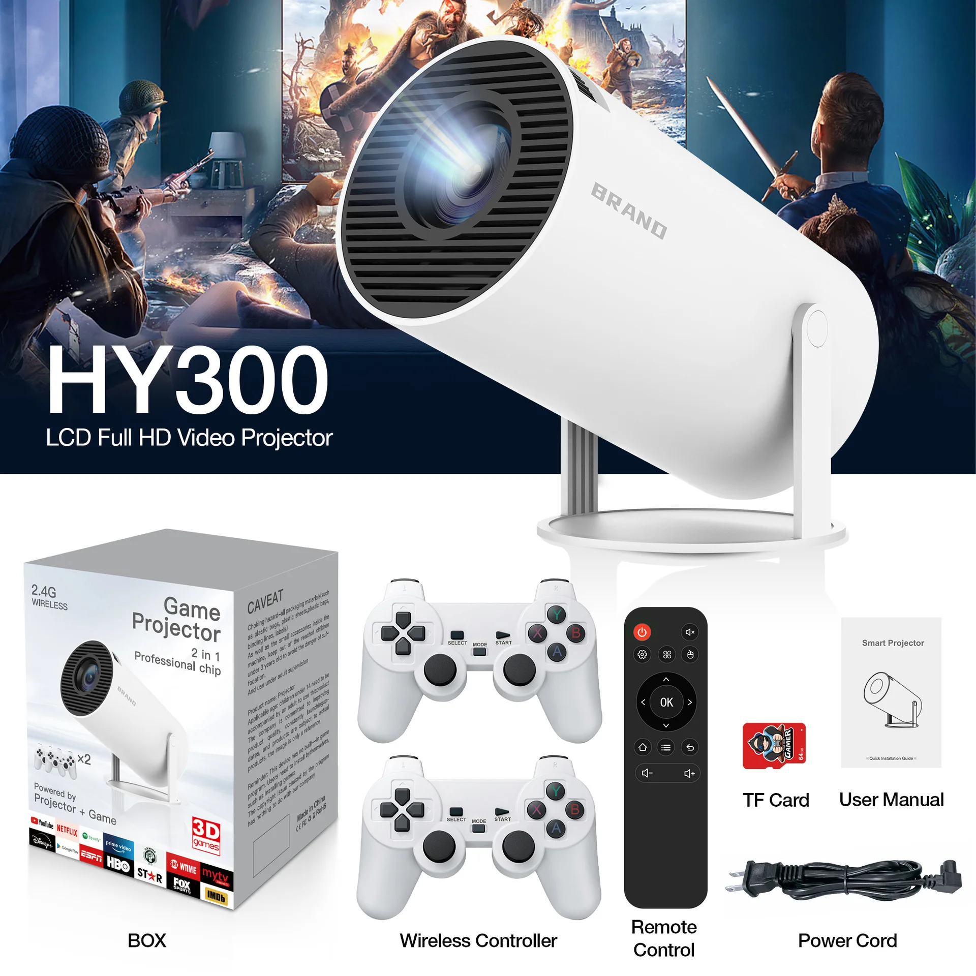 Spielprojektor Projektor 4K Android11.0 720P Native 1280*720P Dual WIFI6 BT5.0 Smart Home Theater Outdoor Tragbares Projekt