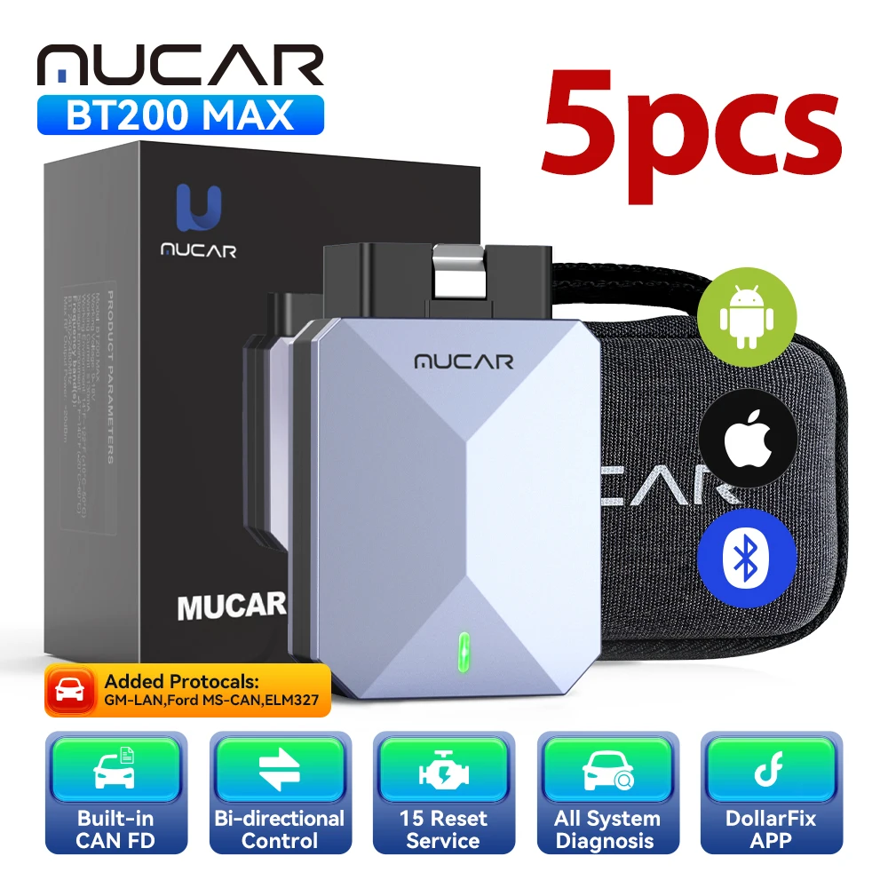 MUCAR BT200 MAX Auto OBD2-scanner ELM327 CANFD bidirectioneel hulpmiddel 15 Reset Volledige systeemdiagnosecodelezer Gratis update voor het leven - afbeelding 1