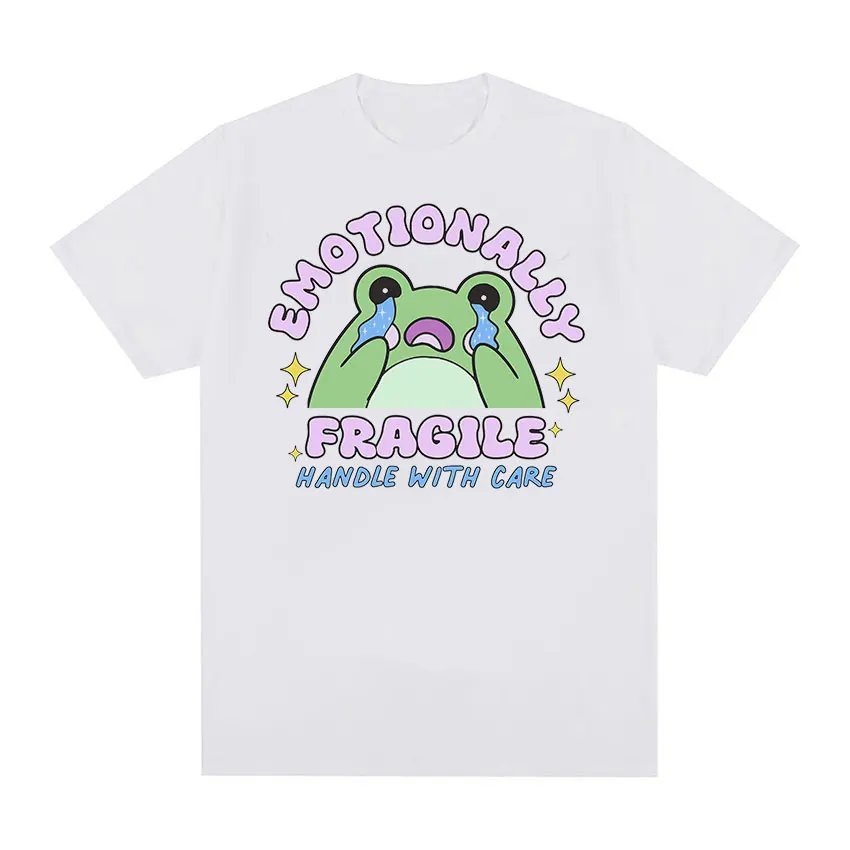 Emotionally Fragile Handle with Care Cute Frog Meme T Shirts Funny Men Women Casual Fashion Oversized Cotton T-shirt Summer Tops