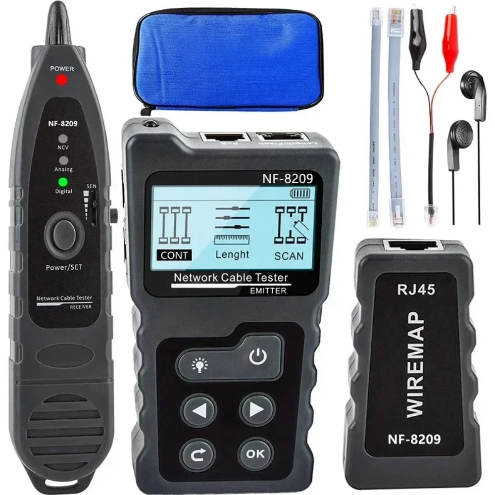 النسخة الإنجليزية NF-8209 RJ45 تستر كابل المقتفي POE شبكة سلك مدقق كابل اختبار أداة الشبكة مسح كابل Wiremap Ut