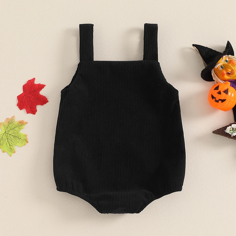 2024-05-27 Lioraitiin Baby Girls Boys Rompers Overalls Pumpkin Print Sleeveless Buttons Straps Bodysuits Halloween Clothes