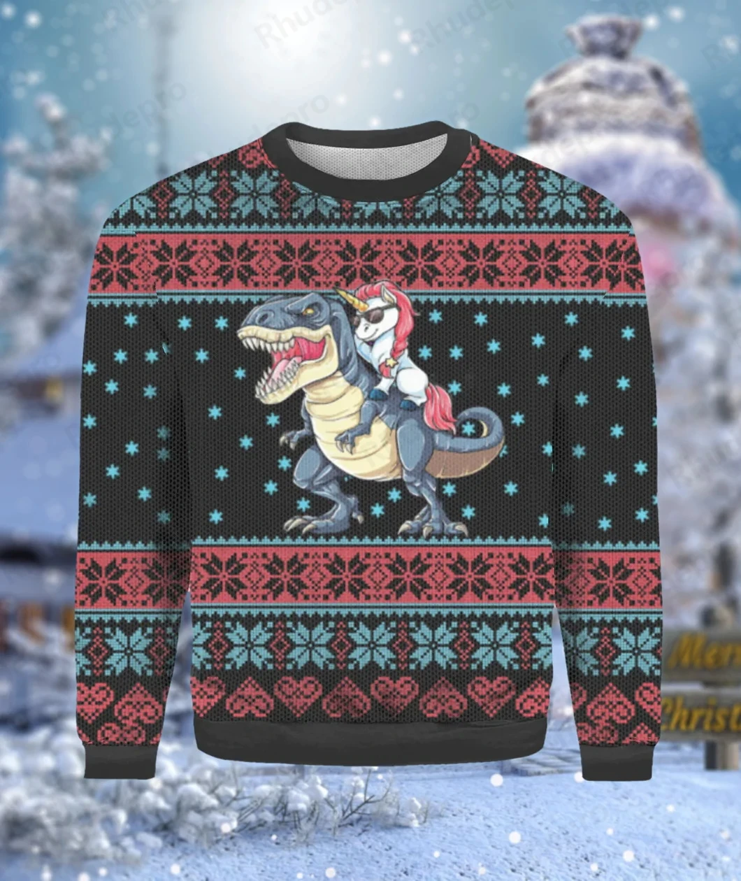 PLstar Men's 3D Print Ugly Christmas Sweater Cosmos Unicorn Riding Dinosaur Design Fashion Casual Knitwear For Autumn Unisex