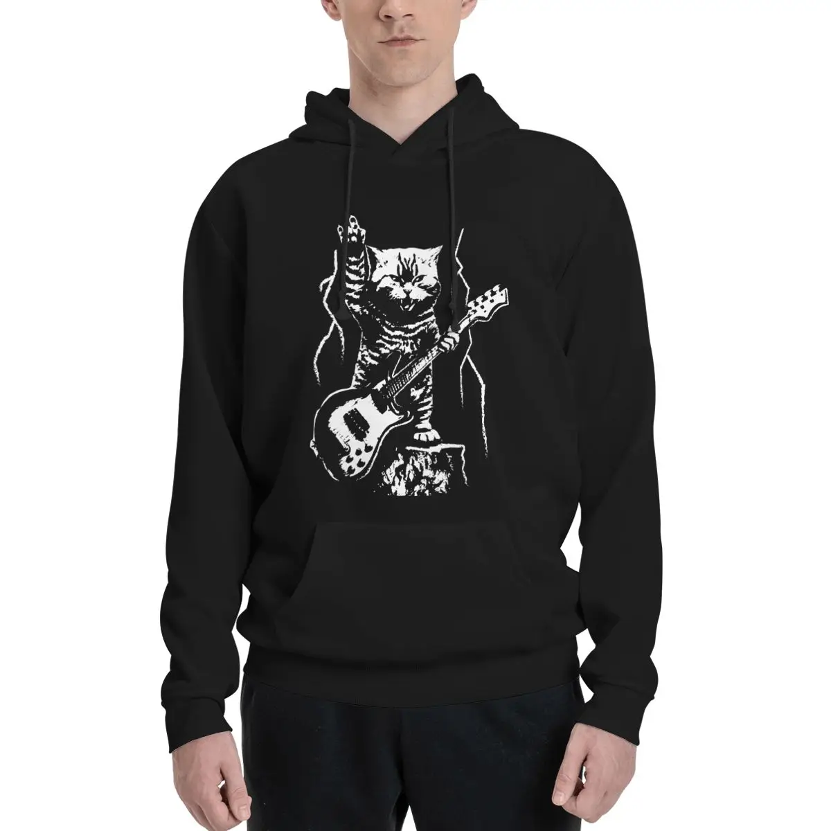 Katzen liebhaber Bassgitarren spieler Rock n Roll Gitarrist Bassist Polyester Hoodie Herren Sweatshirt warme Dif Farben Größen