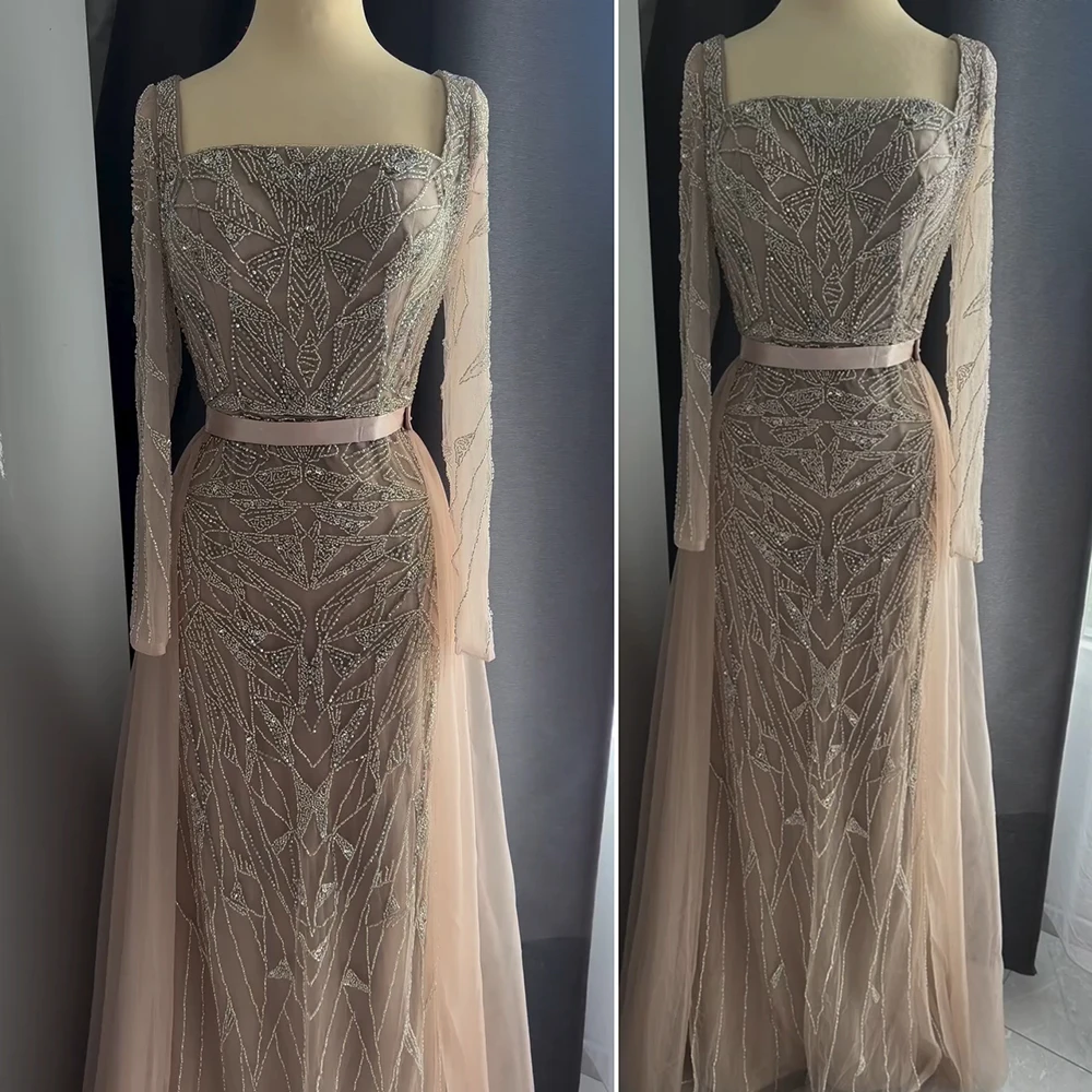 

Alinovia Elegant Aline Evening Celebrity Dress for Women 2025 Square Nck Long Sleeves Formal Prom Wedding Party Gowns Customized