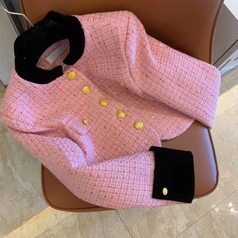 Elegant Womens Tweed Cropped Tops Korean Fashion Short Jackets Slim Vintage Coats Sweet Chic Outwear Spring Casual Chaquetas New